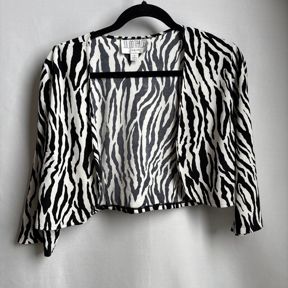 Vintage Y2K Zebra Print Bolero Shrug Jacket 8 Animal Print Maximalist Funky